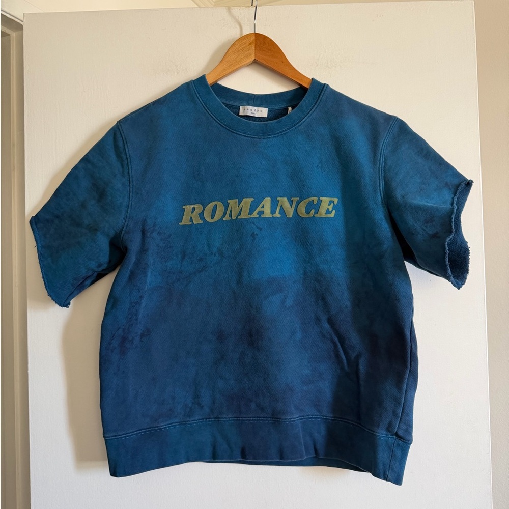 Sandro Paris Blue Tie Dye 'Romance' Terry Cloth Short Sleeve Crewneck Top - Picture 2 of 6